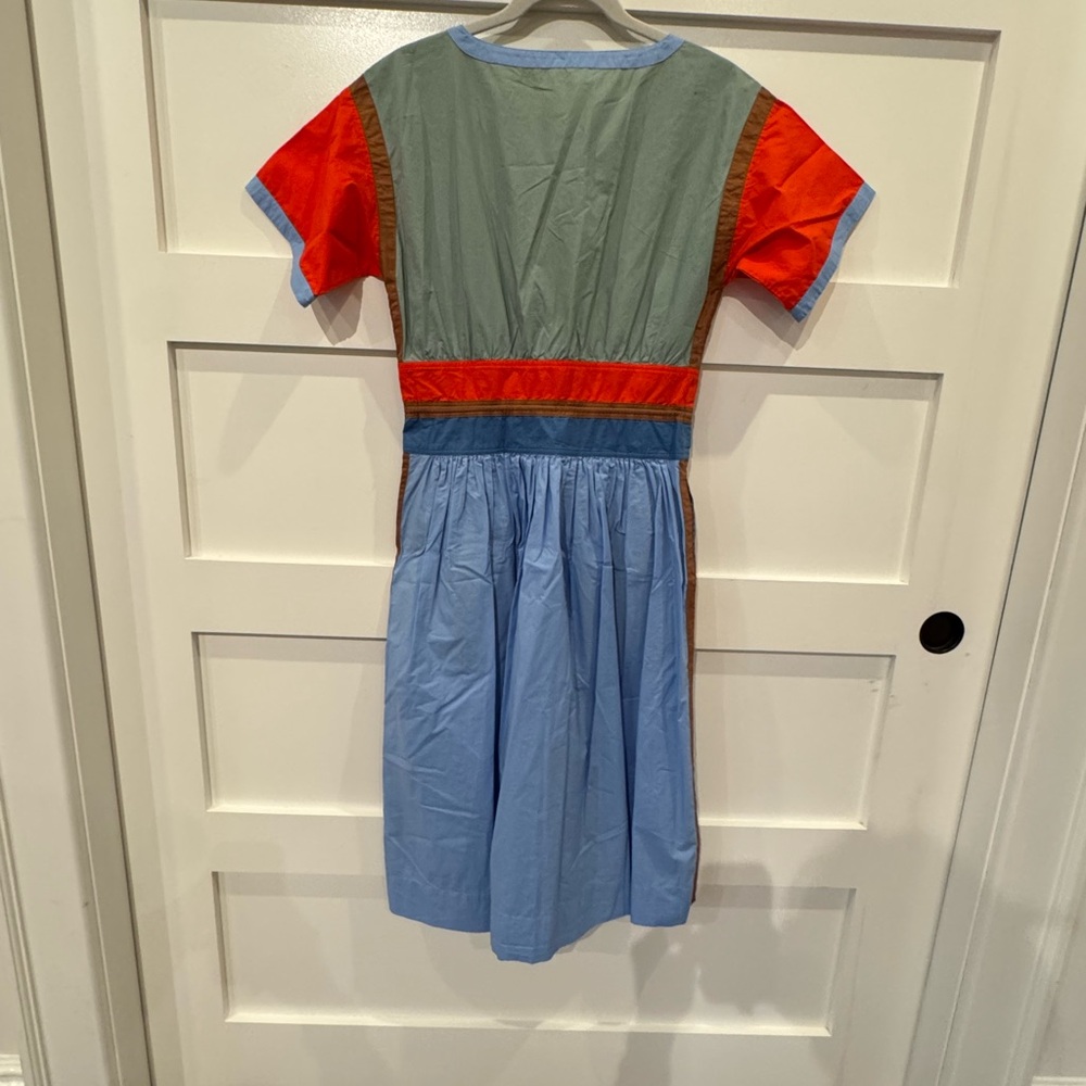 Tory Burch Red and Green Midi Sundress with Pleated Tie Front